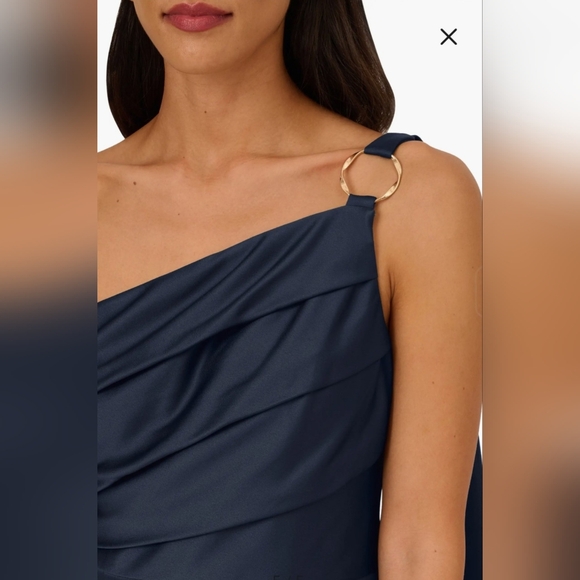 Women's Satin Crepe One-Shoulder Gown - Picture 3 of 4